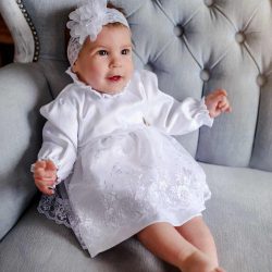 Bianca biała koronkowa sukienka dla dziewczynki na chrzest