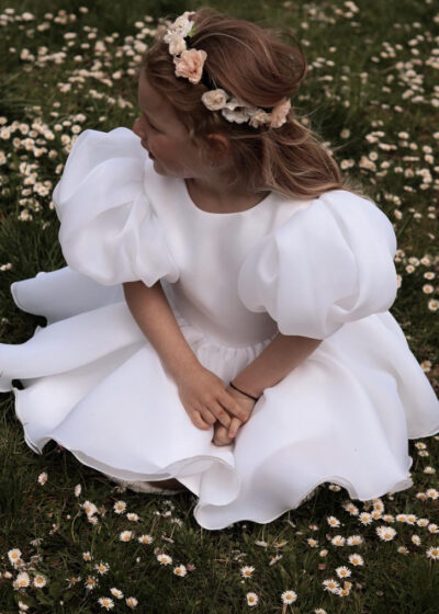 Sand biała sukienka dla dziewczynki na wesele