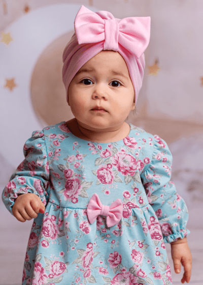 Bawełniany turban dla dziewczynki różowy