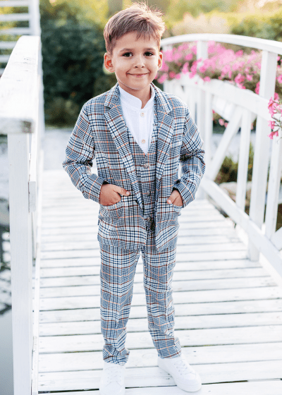Blue garnitur dla chłopca 3-częściowy w kratkę