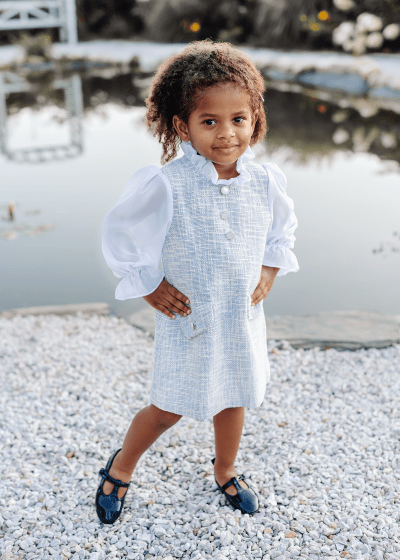 Gina tweedowa sukienka dla dziewczynki błękitna – 2-3 lata (92-98 cm)