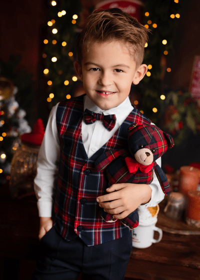 Rosso garniturowa kamizelka dla chłopca + mucha