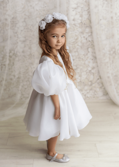 Sand biała sukienka dla dziewczynki na wesele